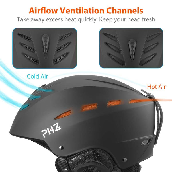 PHZ. Ski Helmet, Snowboard Helmet - Adjustable Venting, Goggles and Audio Compatible, Removable Liner and Ear Pads, Safety-Certified Snow Sports Helmet for Men, Women & Youth