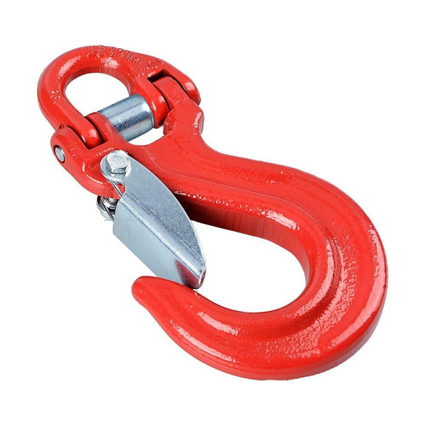 Anzio Set 92ft X 1/2 Inch 22000LBS Black Synthetic Winch Rope Line Cable w/Protective Sleeve + Red 28000 lbs 4X4 Half-Link Clevis Safety Latch Swivel Winch Hook Jeep Wrangler