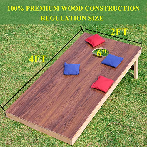 Sportdo Solid Wood Cornhole Set, Both Sides Printed Wood Grain Two Regulation Size 4' x 2'Cornhole Boards, Bean Bag Toss Game with 8 Bags