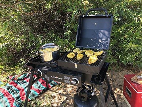 Blackstone Grills Tailgater - Portable Gas Grill and Griddle Combo - Barbecue Box - Two Open Burners â€œ Griddle Top - Adjustable Legs - Camping Stove Great for Hunting, Fishing, Tailgating and More