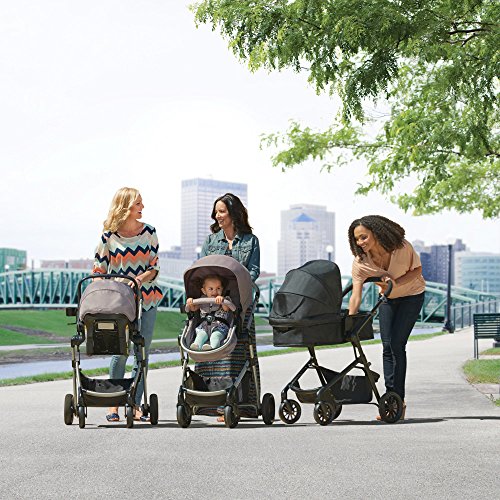 Evenflo Pivot Modular Travel System, Lightweight Baby Stroller, Sleek & Versatile, Easy Infant Car Seat Transfer, Oversized Storage Basket, Blanket Boot, Travel Stroller, 3-Panel Canopy, Sandstone Tan