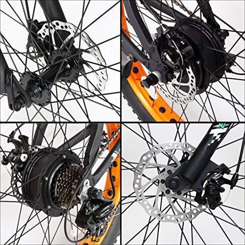 ECOTRIC Fat Tire Electric Bike Beach Snow Bicycle 26" 4.0 inch Fat Tire ebike 500W 36V/12AH Electric Mountain Bicycle with Shimano 7 Speeds Lithium Battery Black/Orange/Blue (Orange)