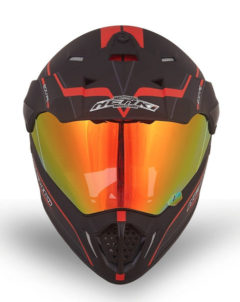 Dual Sport Helmet by NENKI Full Face Motocross & Motorcycle Helmets Dot Approved With Iridium Red Visor Attached Clear Visor NK-310 (M, Matt Black & Red)