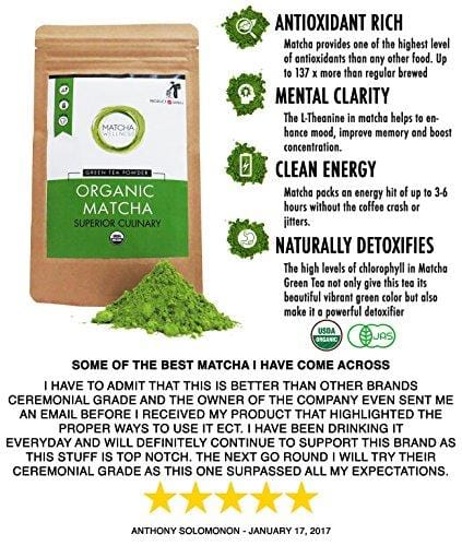 Matcha Green Tea Powder - Superior Culinary - USDA Organic From Japan -Natural Energy & Focus Booster Packed With Antioxidants. (Starter Bag - 30g (1.05oz))