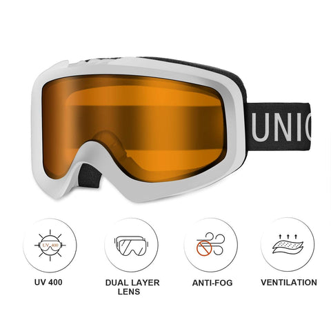 Unigear Skido X1 Ski Goggles, Snowboard Snow Goggles for Men, Women & Youth - Anti-Fog & 100% UV Protection (Orange Lens (VLT 47.7%))
