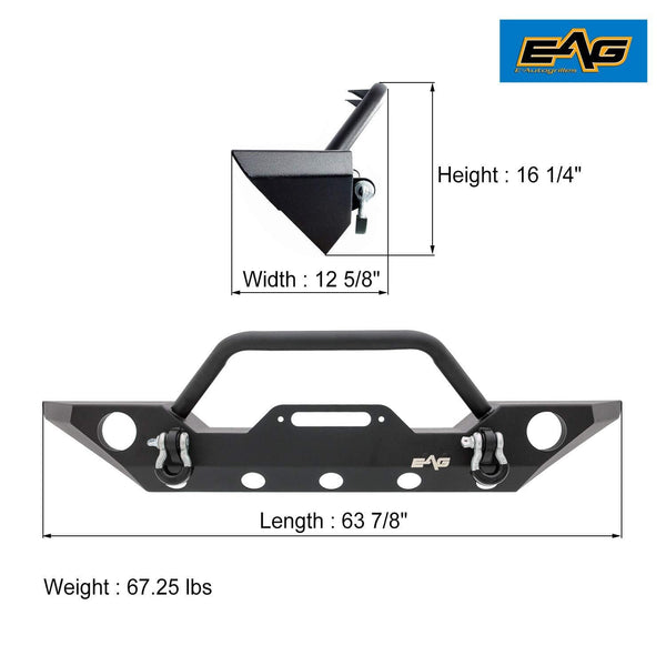 E-Autogrilles 51-0328 EAG 07-18 Jeep Wrangler JK Rock Crawler Off road Front Bumper with Winch Mounting Plate