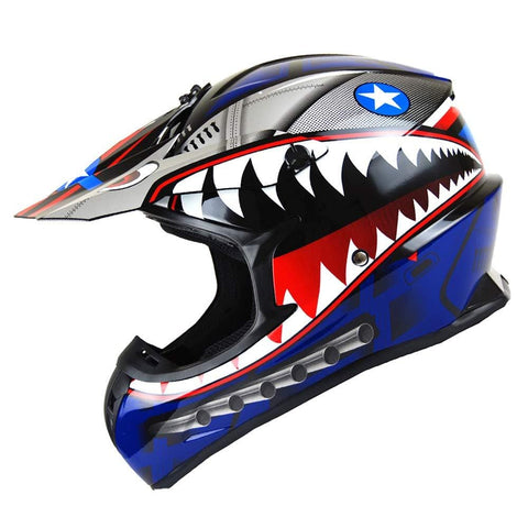 1Storm Adult Motocross Helmet BMX MX ATV Dirt Bike Downhill Mountain Bike Helmet Racing Style HKY_SC09S; Shark Blue