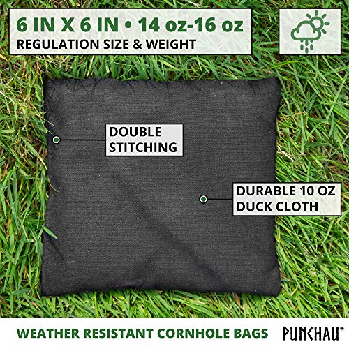 Punchau All Weather Cornhole Bean Bags - Set of 8 American Flag Bags for Corn Hole Toss Game - Regulation Size & Weight - 4 Orange & 4 Black