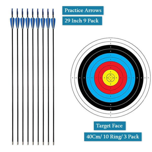 iMay 45" Bow and Arrows Set with 9 Arrows 2 Target Faces for Teens Outdoor Archery Beginner Gift Recurve Bow Longbow Kit (Black)