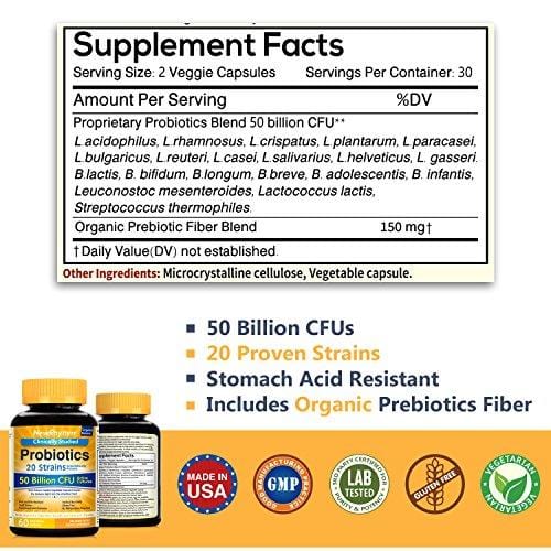 NewRhythm Probiotics 50 Billion CFU 20 Strains, 60 Veggie Capsules, Targeted Release Technology, Stomach Acid Resistant, No Need for Refrigeration, Non-GMO, Gluten Free
