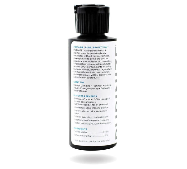 PURINIZE - The Best and Only Patented Natural Water Purifying Solution - Chemical Free Camping and Survival Water Purification (2 oz)