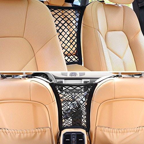 AUTOWN Car Dog Barrier, Auto Seat Net Organizer, Universal Stretchy Car Seat Storage Mesh & Mesh Cargo Net Hook Pouch Holder, Disturbing Stopper from Children and Pets as Car Backseat Barrier Net