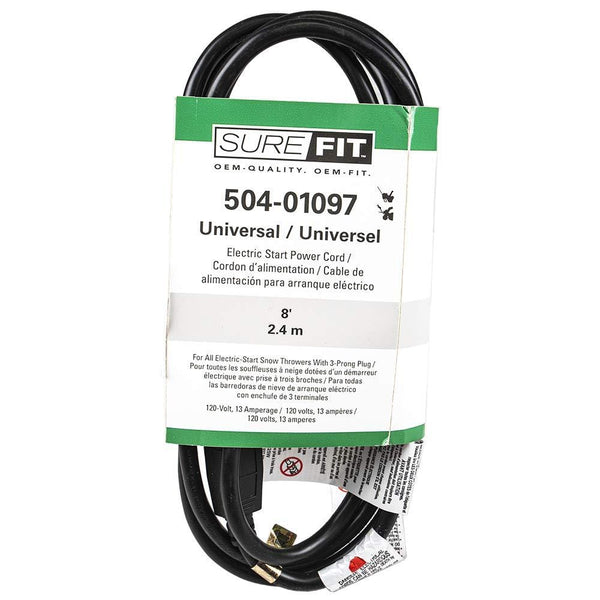 Surefit 8' Electric Start 120 Volt 13 Amp Starter Power Cord for Universal Fit Snow Blowers