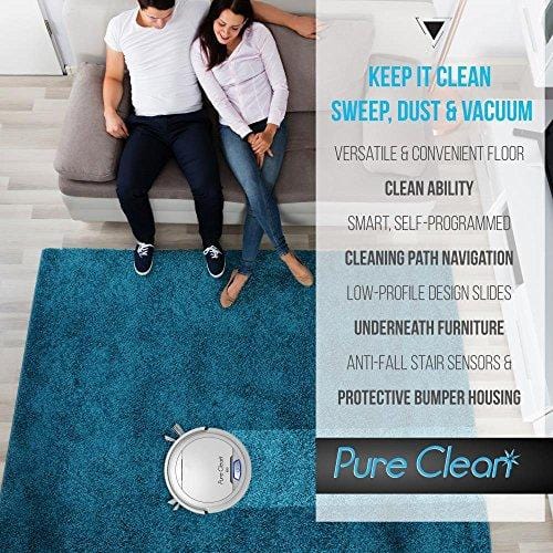 PUCRC25 Automatic Robot Vacuum Cleaner - Lithium Battery 90 Min Run Time - Robotic Auto Home Cleaning for Clean Carpet and Hardwood Floor Dry Mopping - HEPA Pet Hair Allergies Friendly - Pure Clean