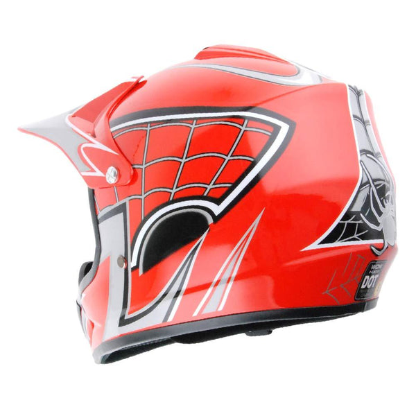 WOW Youth Kids Motocross BMX MX ATV Dirt Bike Helmet Spider Web Red