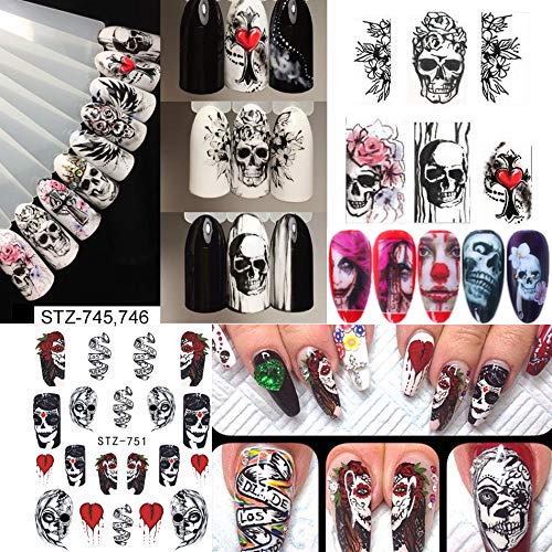 25 Sheets Halloween Nail Stickers - Water Transfer Nail Decals Grimace Skull Eye Spider Nail Art DIY Decals for Halloween Party