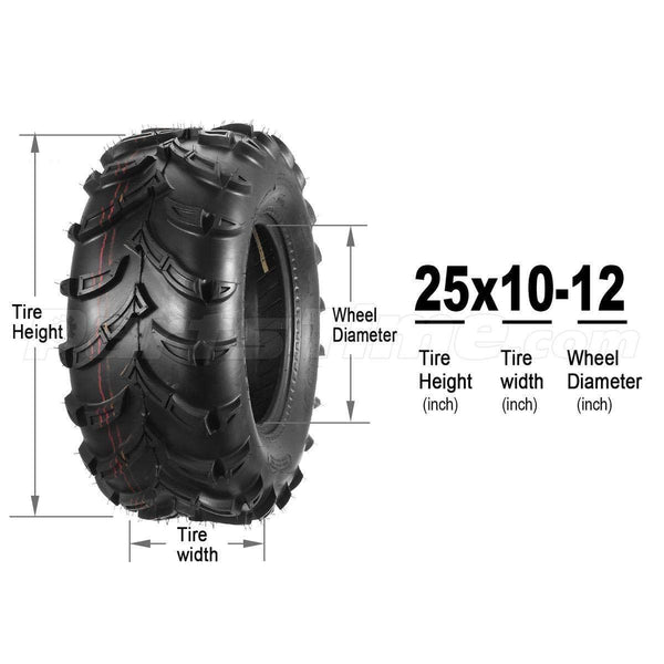 One Pair of MaxAuto ATV/UTV Rear Mud Tires 25x10-12 25x10x12 6PR Tubeless 50J