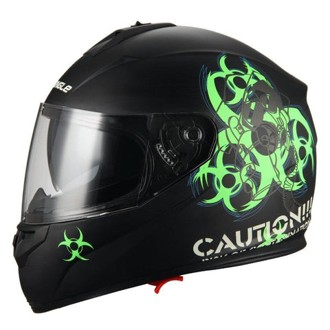 "Biohazard" Full Face Matte Green Dual Visor Street Bike Motorcycle Helmet by Triangle [DOT] (Large, Green) ...