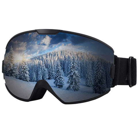 KUYOU Ski Goggles - OTG Snow Goggles,Over The Glasses Snowboard Goggles Anti-Fog 100% UV Protection for Men Women Youth (Black, M :Youth/Adult)