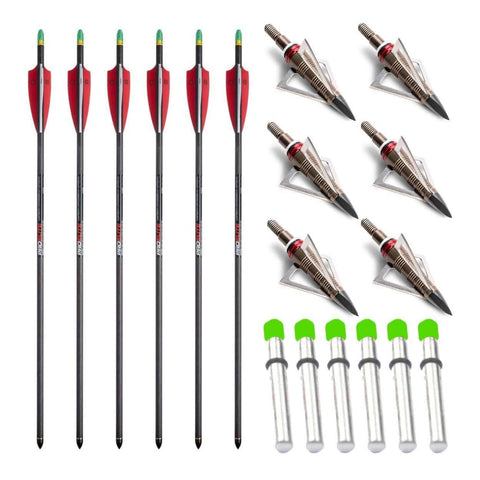 Tenpoint Pro Elite Carbon Crossbow Arrows with Alpha-Nocks, Broadheads, and Omni-Brite 2.0 Lite Sticks, 6-Pack Bundle (HEA-640.6). for use with Any Crossbow. (5 Items)