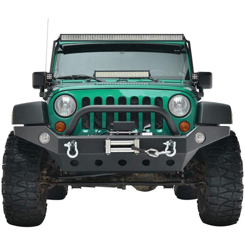 LEDKINGDOMUS Full Width Front Bumper for 07-18 Jeep Wrangler JK and JK Unlimited Rock Crawler With Fog Lights Hole, Winch Plate Black Textured
