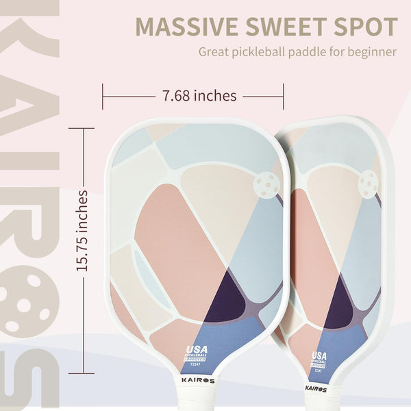 KAIROS Pickleball Paddles, USAPA Approved Pickle Ball Set with 2 Rackets 4 Pickle Balls, Non-Slip Grip Fiberglass Surface Pickleball for Beginners (Dusty Rose)