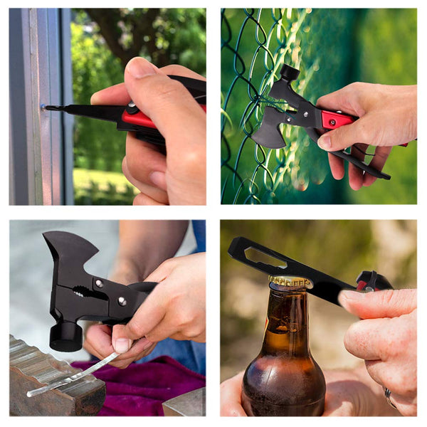 LOKMAN 14 in 1 Stainless Steel Multitool for Camping, Survival Kit, Outdoors, Car Emergency with Hammer, Axe, Knife, Plier, Screwdrivers,Wrench, Bottle Opener+ - Thanks Giving Gift for Father