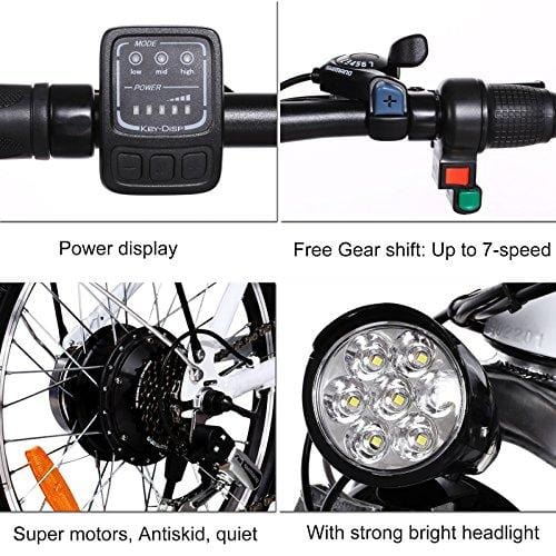 ANCHEER Folding Electric Bike with 36V 8Ah Removable Lithium-Ion Battery, 20 inch Ebike with 250W Motor and Shimano 7 Speed Shifter (Folding-White)