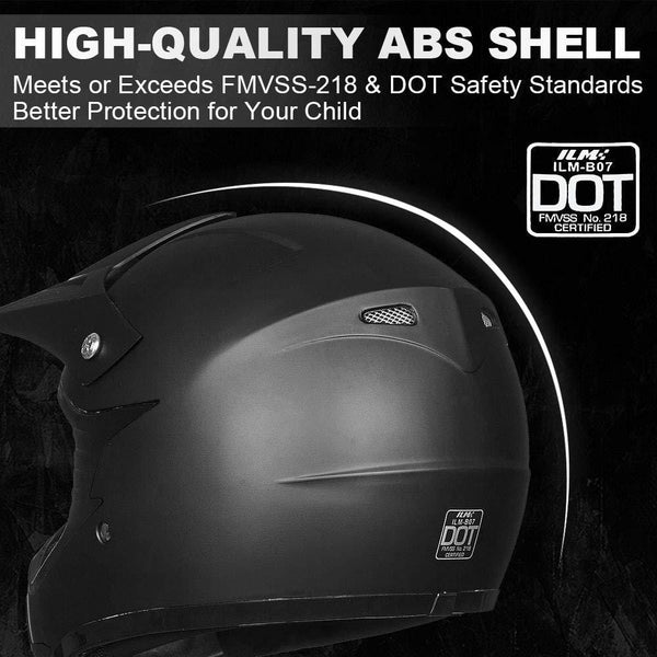 ILM Youth Kids ATV Motocross Dirt Bike Motorcycle BMX Downhill Off-Road MTB Mountain Bike Helmet DOT Approved (Youth-M, Matte Black)