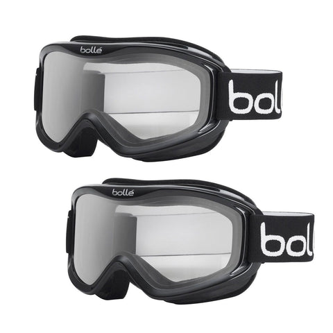 Bolle Mojo Anti-Fog Snow/Ski Goggles (Black Frame, Clear Lens, Medium to Large Adult Fit) 2-Pack