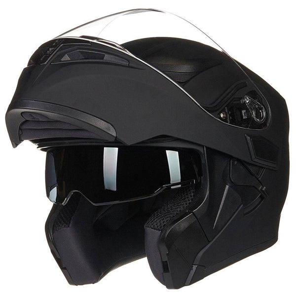 ILM Motorcycle Dual Visor Flip up Modular Full Face Helmet DOT 6 Colors (L, MATTE BLACK)
