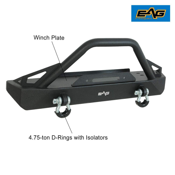 EAG Stubby Front Bumper with Winch Plate and D-Rings Black Textured Fit for 76-86 Jeep Wrangler CJ