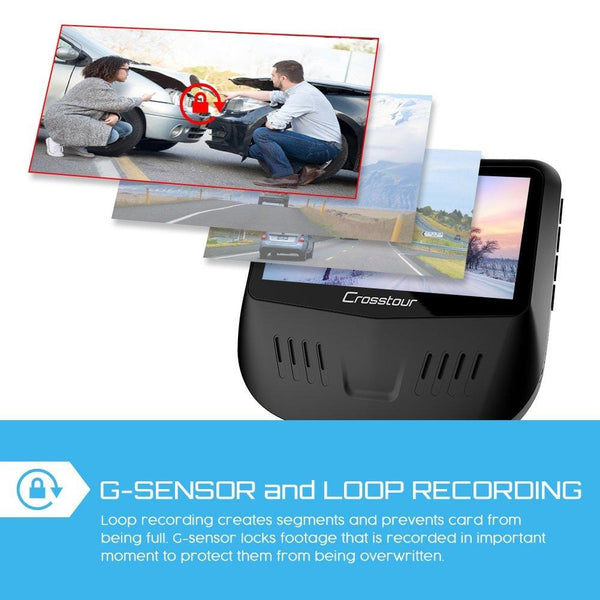 Both 1080P FHD Front and Rear Dual Lens Dash Cam in Car Camera Recorder Crosstour External GPS HDR Both 170°Wide Angle Motion Detection G-Sensor Loop Recording(CR900)