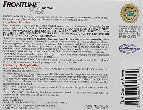 Frontline Plus for Dogs 022 lbs Orange, 3 Month