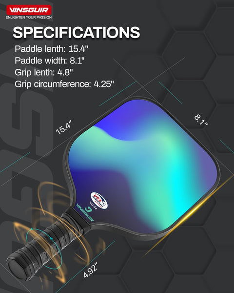 VINSGUIR Pickleball Paddles, USAPA Approved Fiberglass Pickleball Paddles Set of 2, Lightweight Pickleball Rackets with Pickleball Carrying Bag, Pickleball Gifts for Beginners & Pros (2 Rackets)