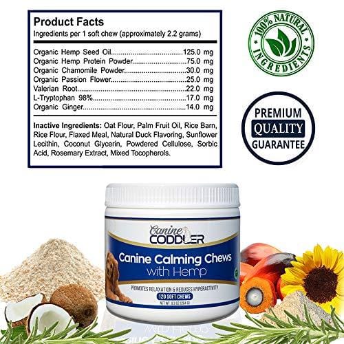 Organic Hemp Oil Dog Calming Treats | Made in USA | 120 Chews | Stress Relief Soft Chews for Dogs | Natural Dog Calming Aid Supplement | Great for Separation Anxiety Travel Fireworks Thunder Support