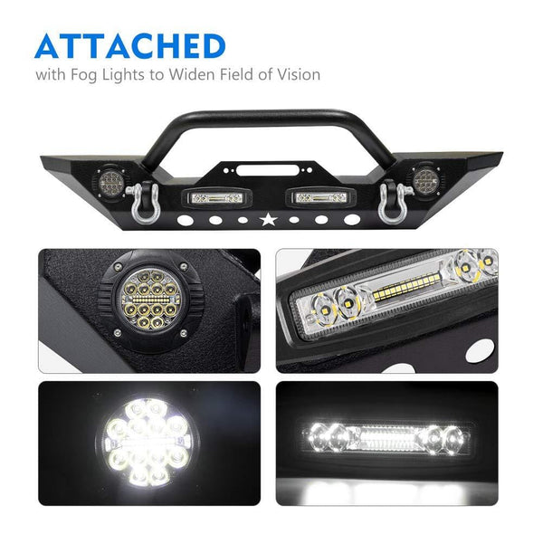 Fieryred Stubby Front Bumper Rock Crawler with Fog Light, D-Ring for 2007-2018 Jeep Wrangler JK