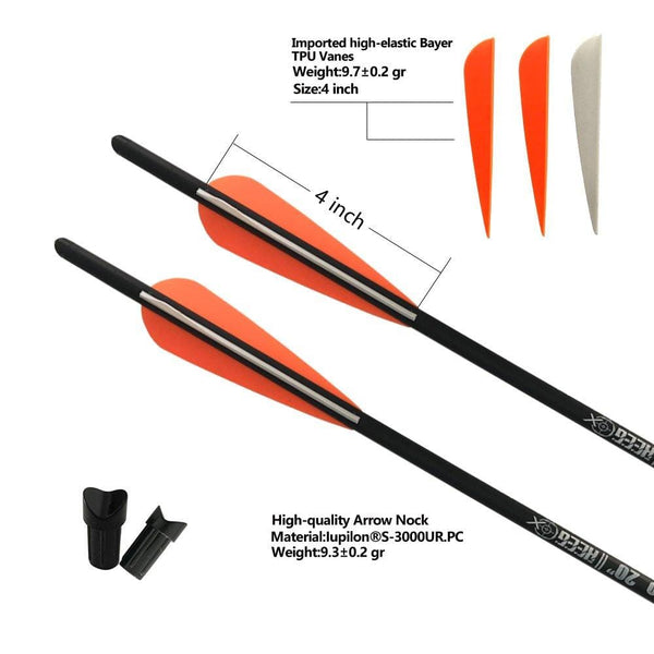 REEGOX 20 inch Carbon Crossbow Bolts Bio with 4-Inch Vanes(Pack of 12) Orange - Ultra Pickleball