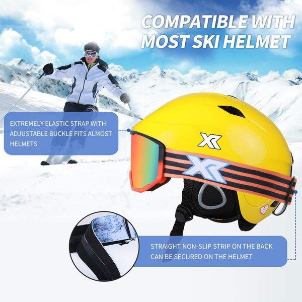XR Ski Snowboard Goggles Anti-Fog UV Protection HD Cylinder Lens Over Glasses Non-Slip Strip Snow Goggles for Men&Women (Red)