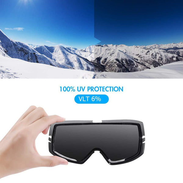 KUYOU Ski Goggles - OTG Snow Goggles,Over The Glasses Snowboard Goggles Anti-Fog 100% UV Protection for Men Women Youth (Black, M :Youth/Adult)