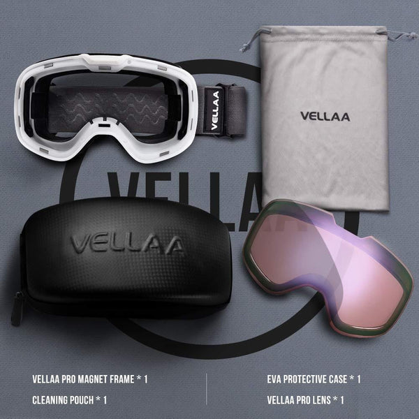 VELLAA PRO Ski Goggles - Interchangeable Lens Anti Fog 100% UV400 OTG Curved Ski/Snowboard Goggles for Men & Women Snow Goggles
