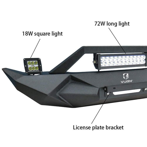 Hunter BLADE Front Bumper w/Winch Plate & 72W Light Bar & 2X 18W Spotlights & License plate bracket for 2007-2019 Jeep Wrangler JK JKU JL