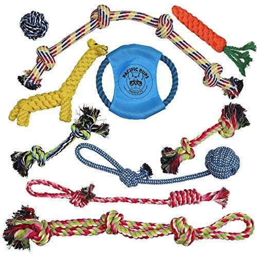 Pacific Pups Products supporting pacificpuprescue.com Dog Rope Toys for Aggressive Chewers - Set of 11 Nearly Indestructible Dog Toys - Bonus Giraffe Rope Toy - Benefits NONPROFIT Dog Rescue