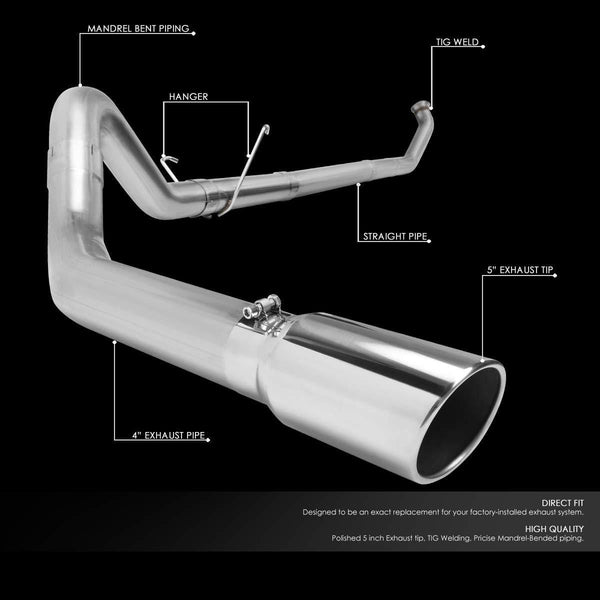 Aluminized 4 inches OD Turbo Catback Exhaust w/5 inches OD Tip for 04-07 Dodge Ram Truck 2500/3500 5.9L