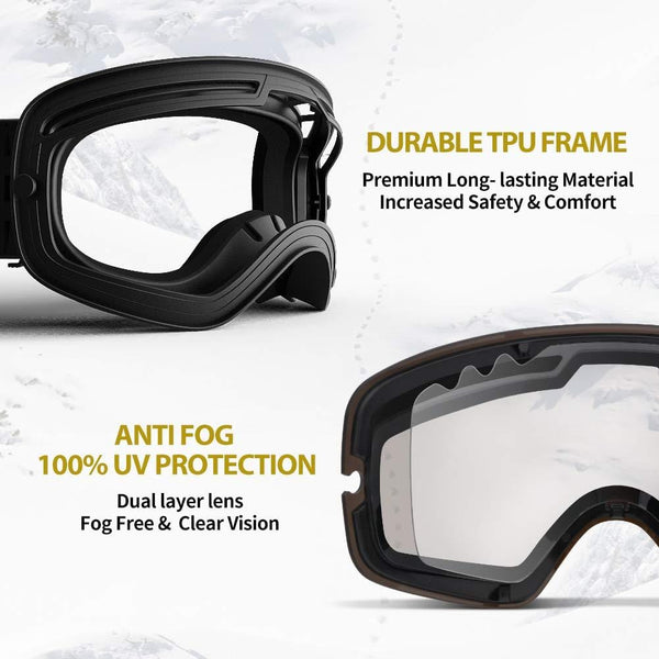 COPOZZ Ski Goggles, G1 Mens Womens Ski Snowboard Snowboarding Goggles - Over Glasses Double Lens Anti Fog Frameless,Cool REVO Mirror Red for Men Women Youth Snowmobile Skiing