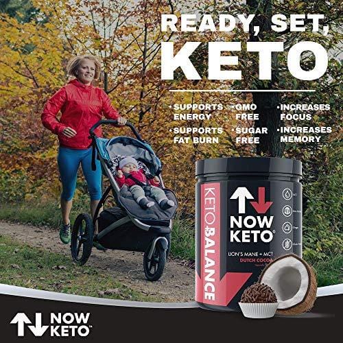NOW KETO Keto +Balance with Lion’s Mane Mushroom, Chaga Mushroom, Rhodiola Root, C8 MCT Oil Powder | Sodium, Magnesium, Potassium, Sea Salt, Dutch Cocoa | Keto Coffee Creamer (Dutch Cocoa Chocolate)