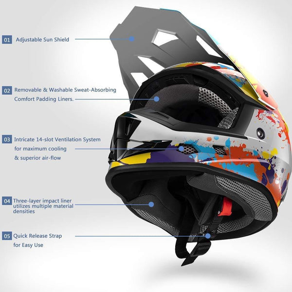 GLX Unisex-Child GX623 DOT Kids Youth ATV Off-Road Dirt Bike Motocross Helmet Gear Combo Gloves Goggles for Boys & Girls (Doodle Orange, Large)