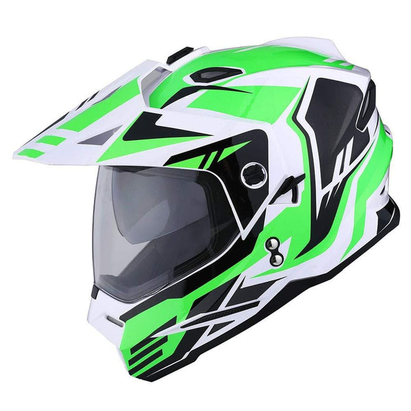 1Storm Dual Sport Motorcycle Motocross Off Road Full Face Helmet Dual Visor Storm Force Green, Size L