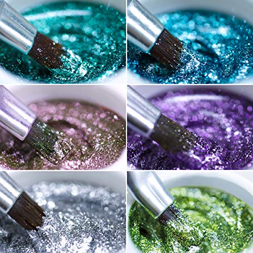 Makartt Glitter Gel Nail Polish Set, 6 Colors Fall Silver Rose Gold Purple Blue Green Holographic Gel Nail Polish, Sparkle Gel Polish Set for Women Home and Salon Use, P-32