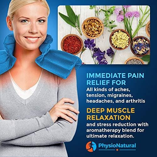 Neck and Shoulder Wrap - Instant Relief for Tension and Stress, Migraines, Headaches, Aches, Spasms, Arthritis, Stiffness, and Tightness - Deep, Penetrating Muscle Relaxation with Herbal Aromatherapy